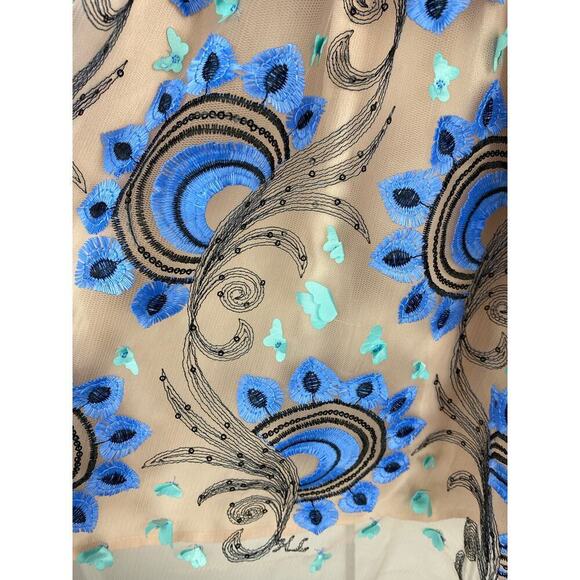 Eva Franco Women's 0P Pleated Blue Butterfly Black Sequin Tulle Skirt - Picture 10 of 10